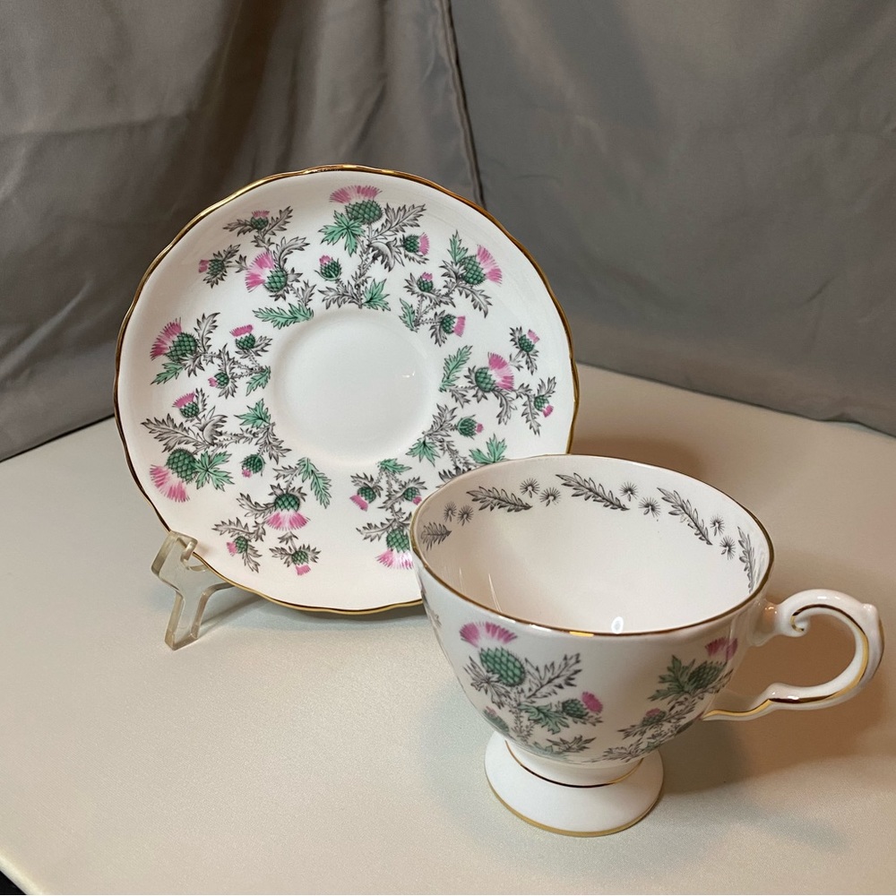 Vintage Rare Tuscan Thistle Pattern Fine English Bone China Cup & Saucer Set